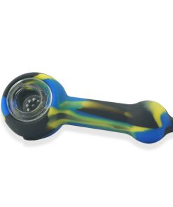 Silicone Hand pipe with glass bowl blue and black color