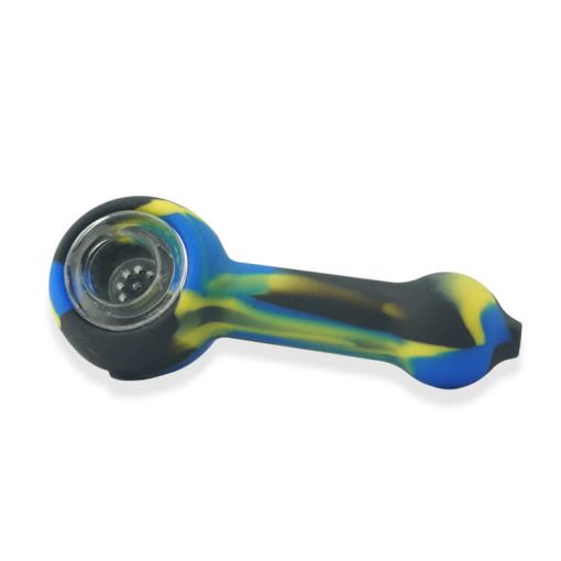 Silicone Hand pipe with glass bowl blue and black color
