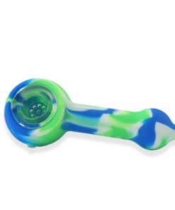 Silicone Hand pipe with glass bowl blue and green color