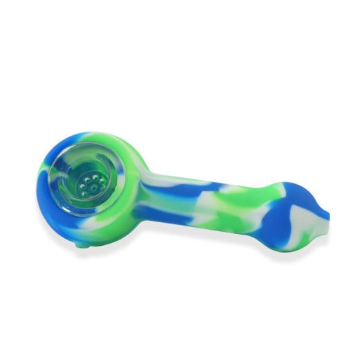 Silicone Hand pipe with glass bowl blue and green color