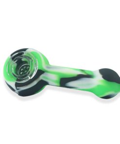 Silicone Hand pipe with glass bowl green and black color