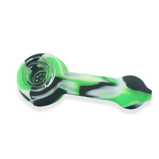 Silicone Hand pipe with glass bowl green and black color