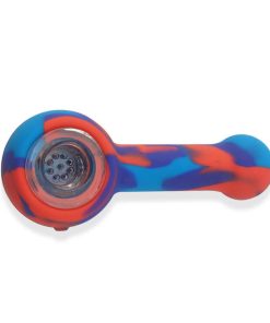 Silicone Hand pipe with glass bowl red and blue color