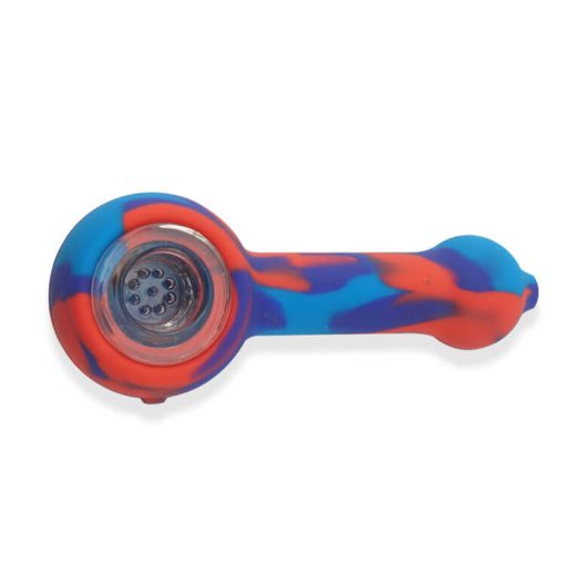 Silicone Hand pipe with glass bowl red and blue color