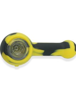 Silicone Hand pipe with glass bowl yellow and black color