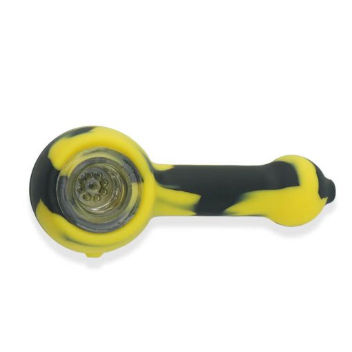 Silicone Hand pipe with glass bowl yellow and black color