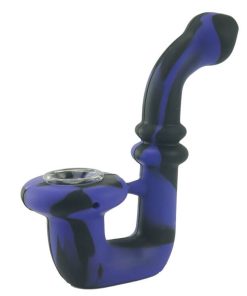 Small silicone bong with glass bowl dark blue color
