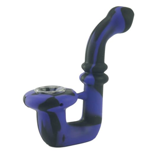 Small silicone bong with glass bowl dark blue color