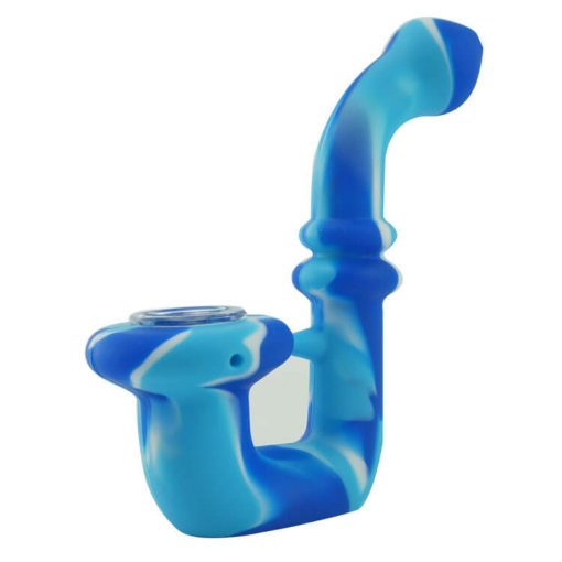 Small silicone bong with glass bowl light blue color