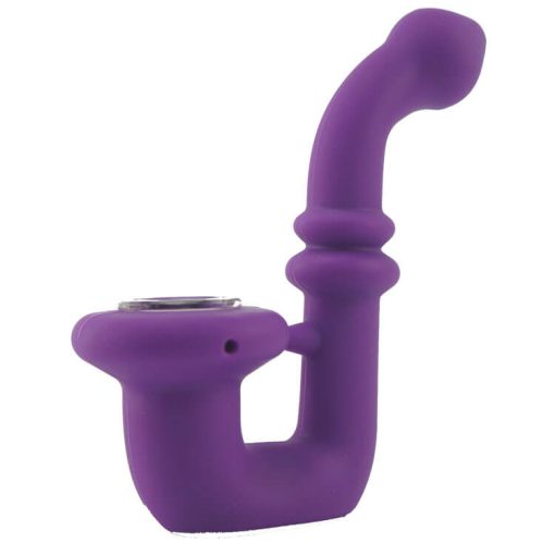 Small silicone bong with glass bowl purple color