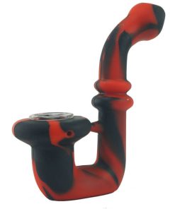 Small silicone bong with glass bowl red and black color