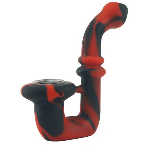 Small silicone bong with glass bowl red and black color