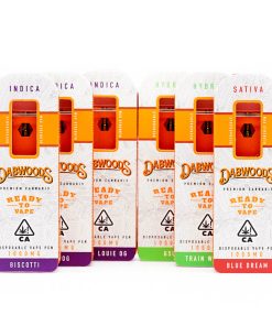 Dabwoods-1-gram-disposable-vape-pen-with-package-of-different-strains