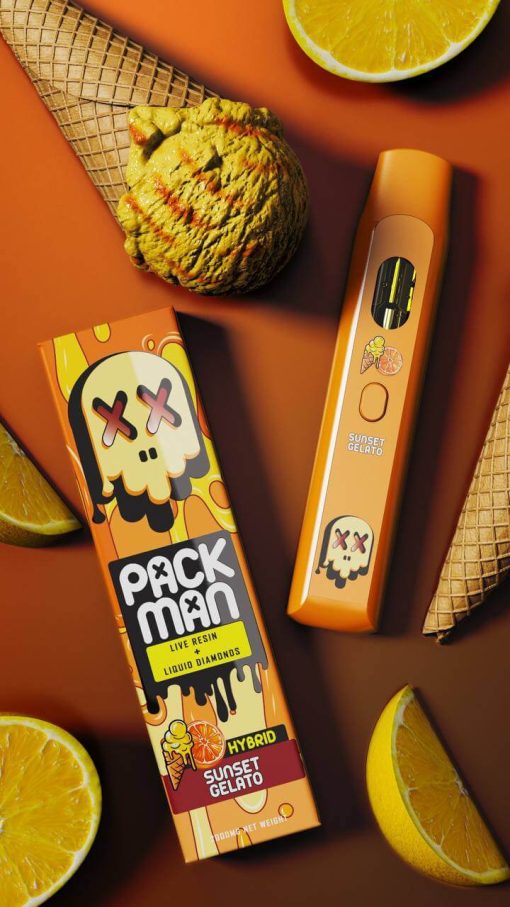 Packman 2 gram tank carts disposable vape pen with package bulk wholesale sunset gelato